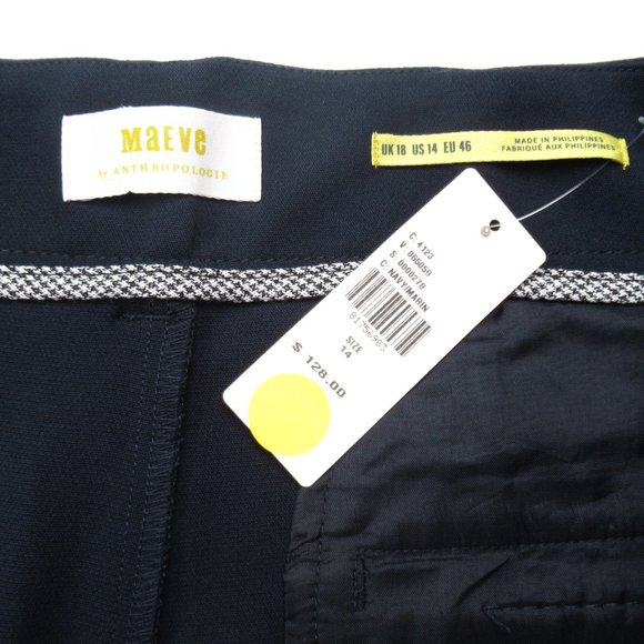Anthropologie Maeve Pleated Capri Pants Navy Blue - Size 14 - Picture 9 of 10